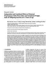 Independent and Combined Effects of Maternal Pre pregnancy Body Mass Index and Gestational Weight Gain on Offspring Growth at 0–3 Years of Age (BioMed Research International Volume 2016,)