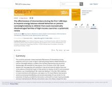 La efectividad de las intervenciones durante los primeros 1000 días para mejorar los comportamientos relacionados con el balance energético o prevenir el sobrepeso/obesidad en niños de familias socioeconómicamente desfavorecidas de países de altos ingres…