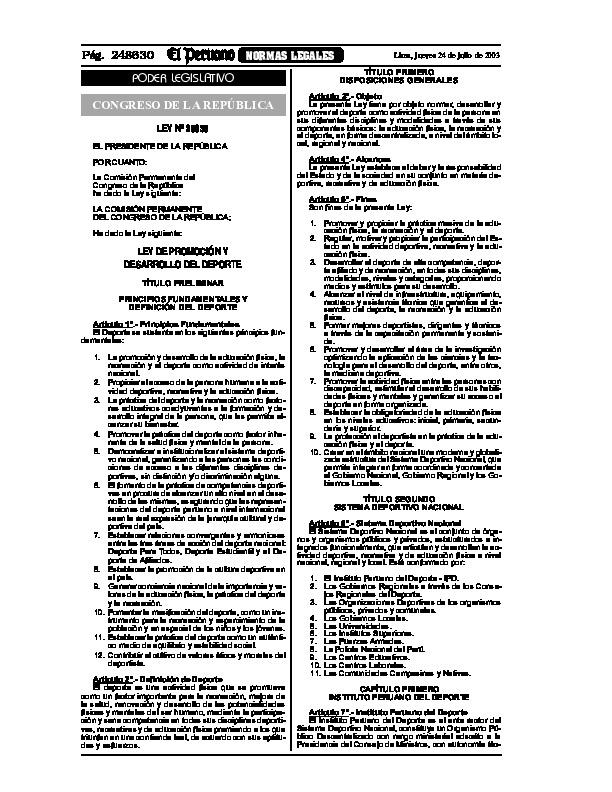 Ley N.º 28036 - Ley de Promoción y Desarrollo del Deporte.