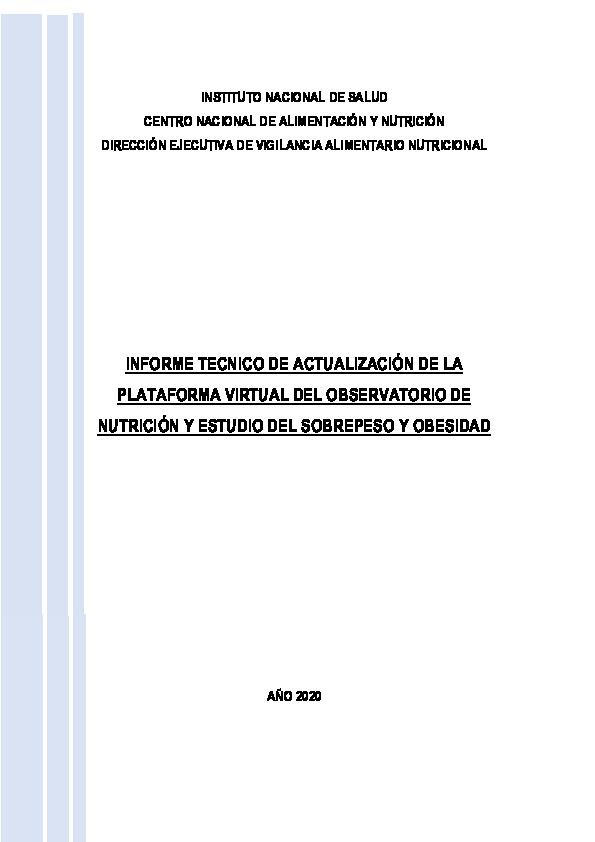 INFORME TECNICO DE ACTUALIZACIÓN DE LA PLATAFORMA VIRTUAL DEL OBSERVATORIO DE NUTRICIÓN Y ESTUDIO DEL SOBREPESO Y OBESIDAD 2020