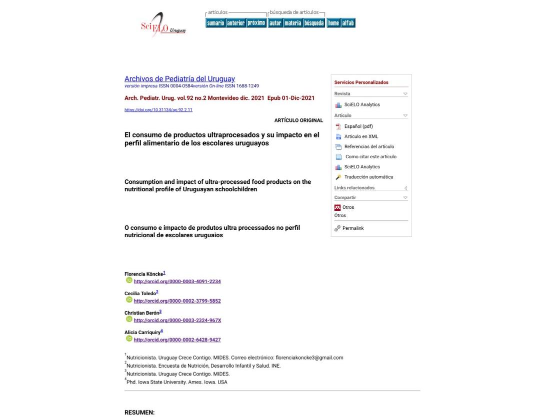 El consumo de productos ultraprocesados y su impacto en el perfil alimentario de los escolares uruguayos