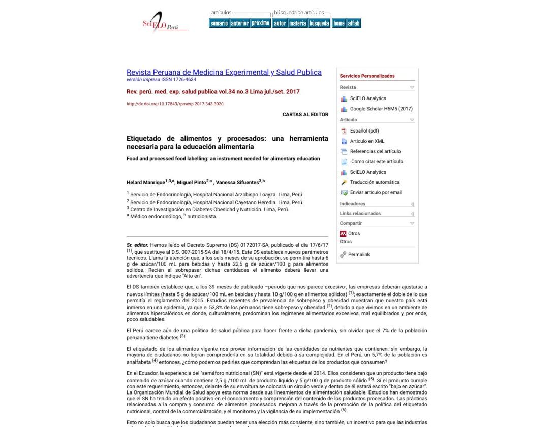 Etiquetado de alimentos y procesados: una herramienta necesaria para la educación alimentaria