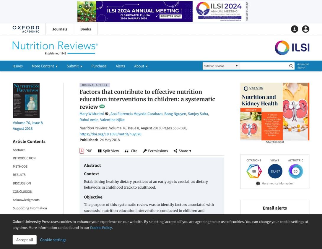 Factores que contribuyen a intervenciones efectivas de educación nutricional en niños: una revisión sistemática