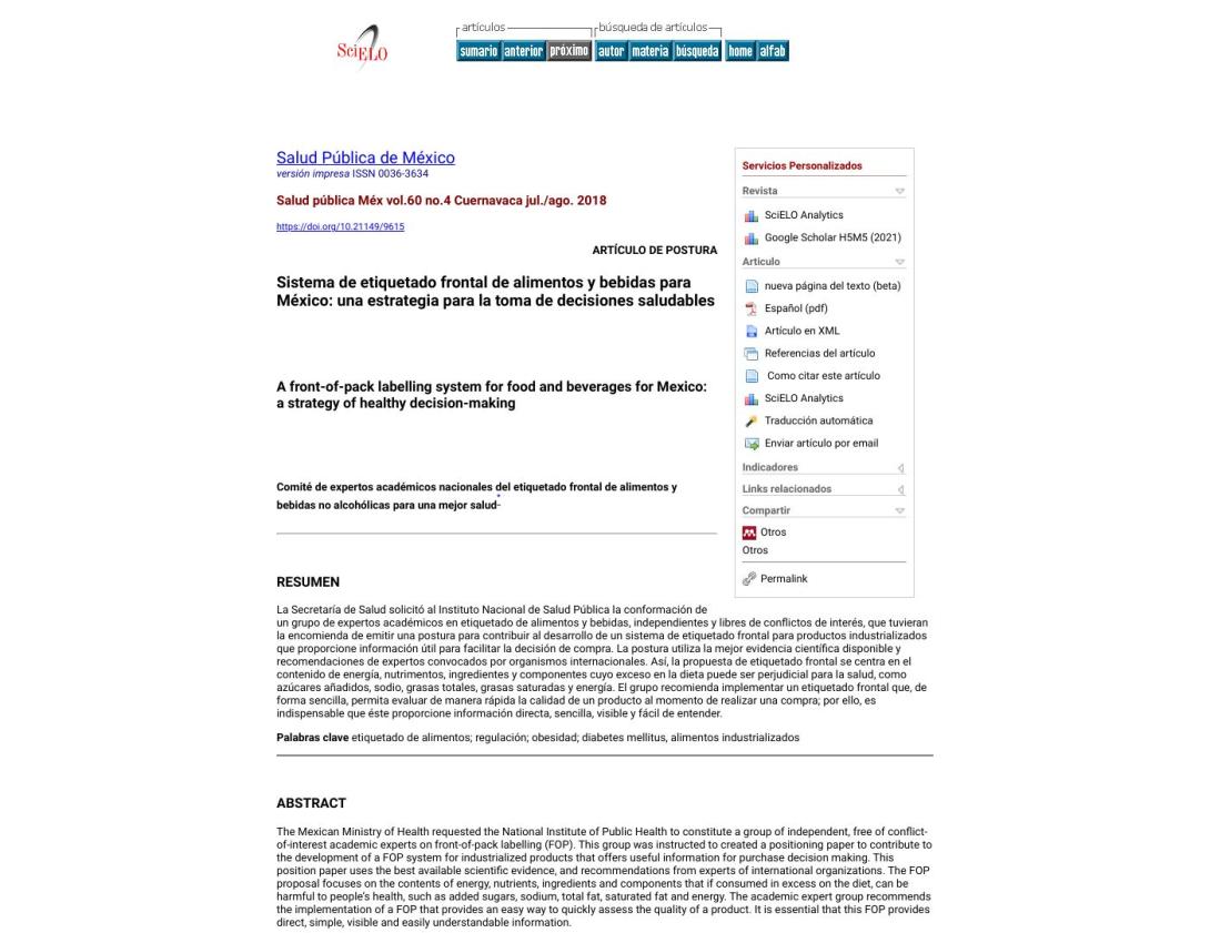 Sistema de etiquetado frontal de alimentos y bebidas para México: una estrategia para la toma de decisiones saludables