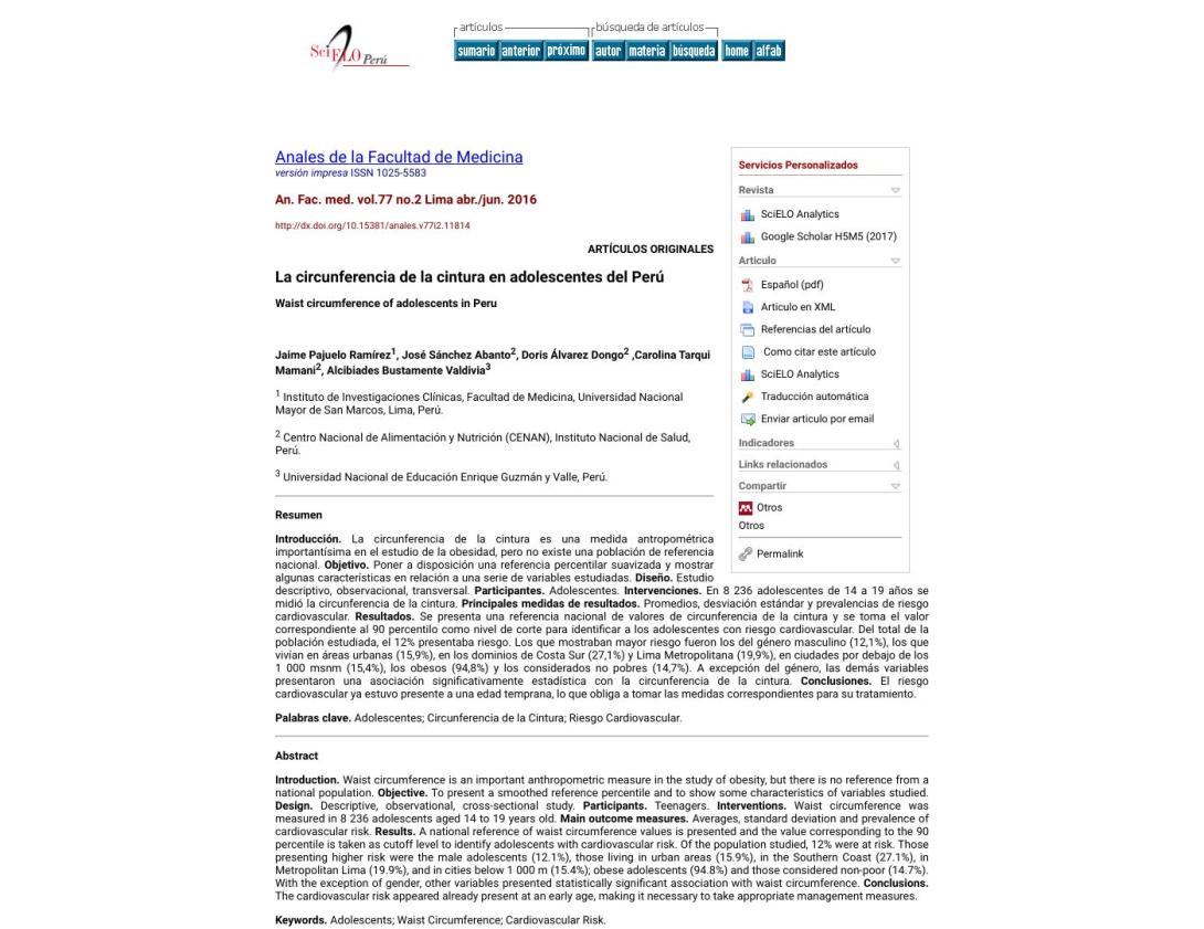 La circunferencia de la cintura en adolescentes del Perú