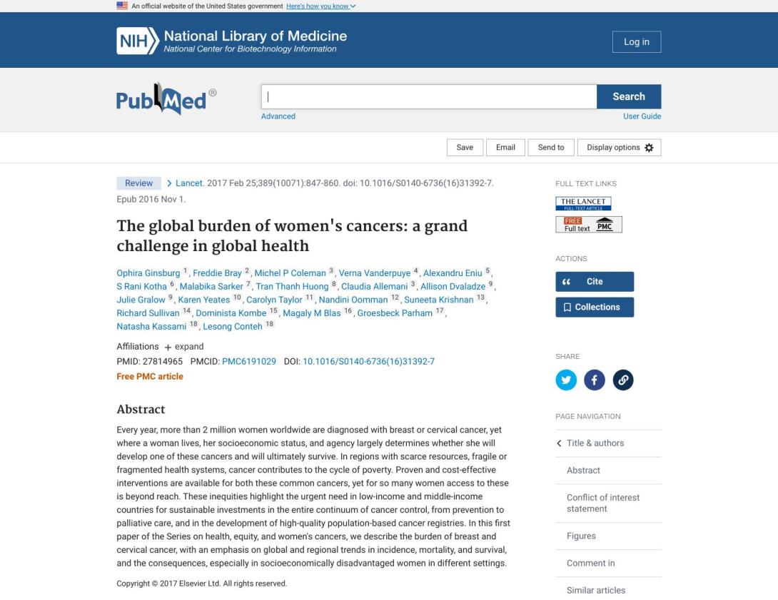 The global burden of women’s cancers: a grand challenge in global health