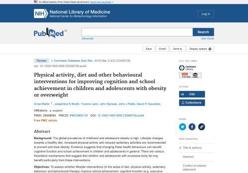 Actividad fisica, dieta y otras intervenciones conductuales para mejorar la cognicion y el rendimiento escolar en niños y adolescentes con obesidad o sobrepeso