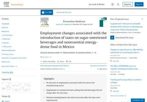 Cambios en el empleo asociados con la introducción de impuestos a las bebidas azucaradas y a los alimentos ricos en energía no esenciales en México